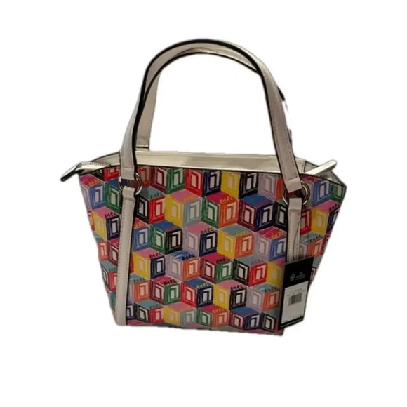 Karl Lagerfeld Paris Crossbody Bag Purse Monogram Cube Multi Color Rainbow NWT - Picture 4 of 12